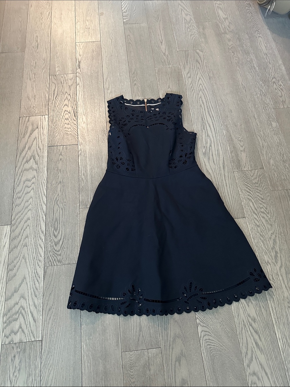 Ted Baker Navy Sleeveless Eyelet Fit & Flare Mini Dress